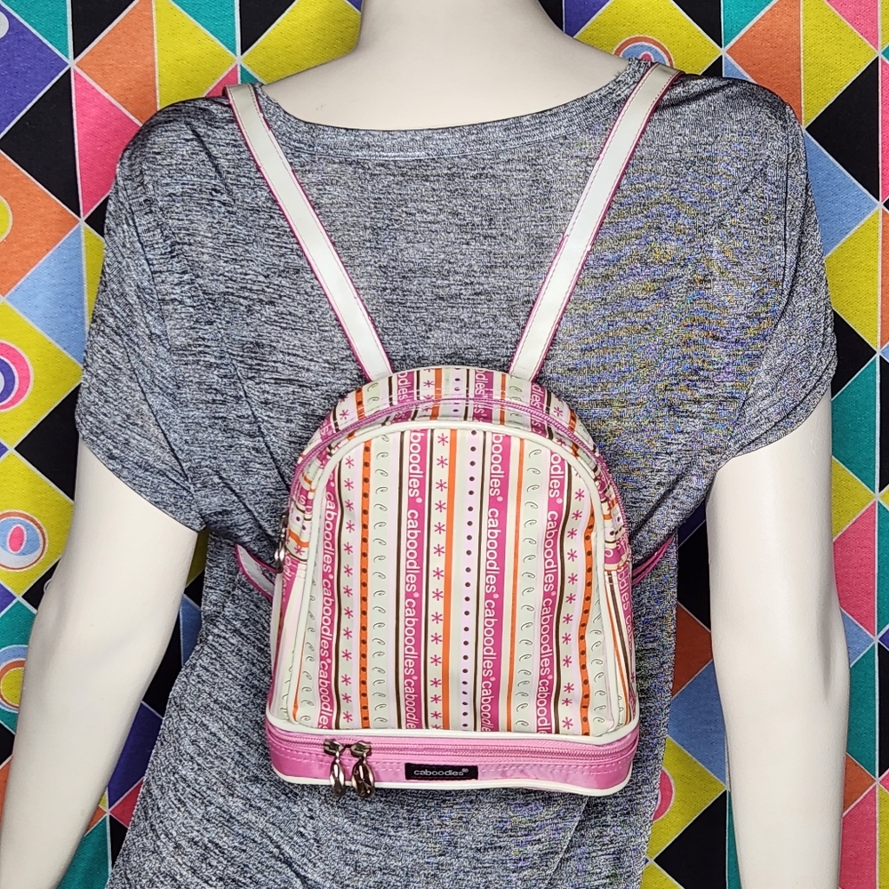 Vintage Caboodles Pink Striped Mini Backpack 80s 90s Makeup Bag